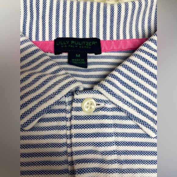 Vintage Lilly Pulitzer via Palm Beach, Medium Blue Striped Polo Shirt. - Picture 4 of 6